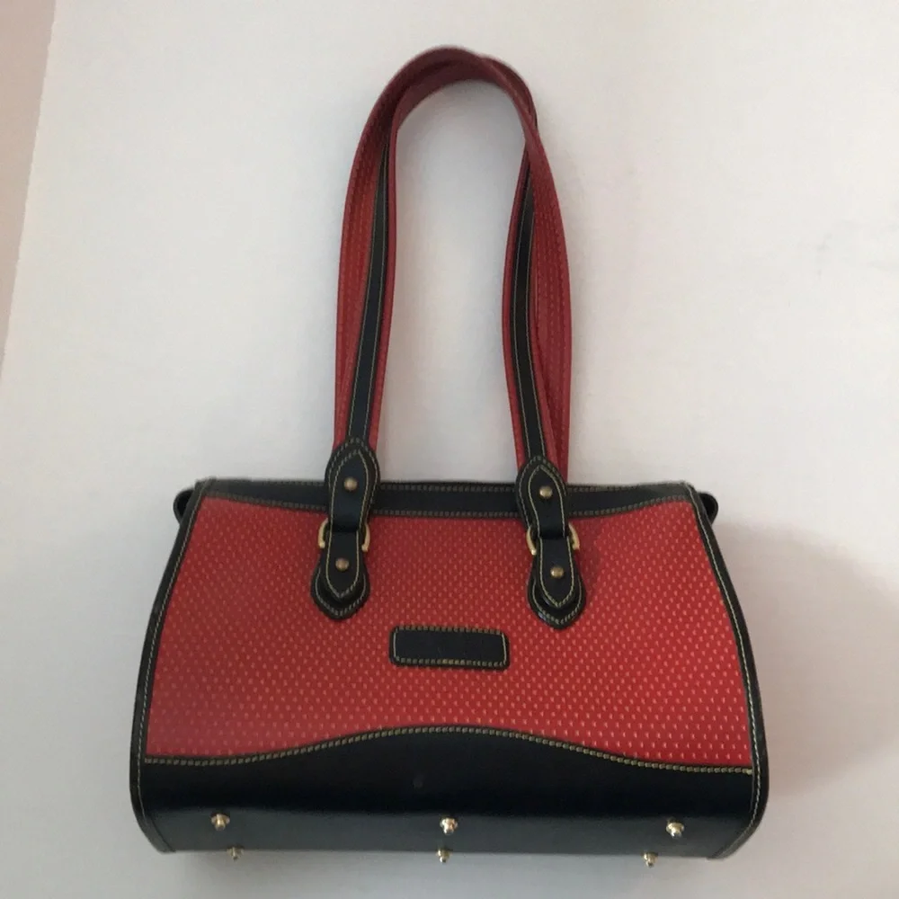 Dooney & Bourke Satchel‎ Red Black Perforated Leather Vintage USA Old Money